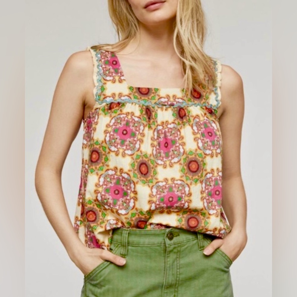 Let Me Be Anthropologie Floral Print Sleeveless Swing Top 100% Cotton -‎ 4